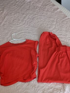 Red Two-Piece Lounge Set - Top & Pants